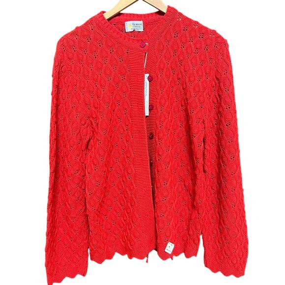 Unique Vintage Sweaters - Deadstock 1960s knit cardigan Red Women's Medium